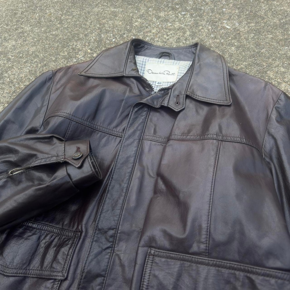 Vintage 90s Oscar de la Renta Leather Jacket Gorpcore Brown 40 M (b5)